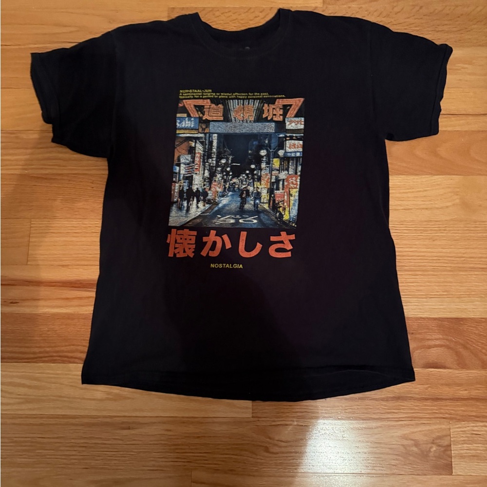 Black Graphic Tee with Nostalgia Print